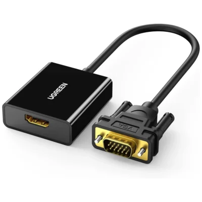 Adaptador de Vídeo VGA Para HDMI FHD 3.5mm Áudio