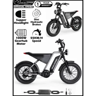 Bicicleta Elétrica Wind Horse D3 55 Km/h Motor de 1000W Autonomia de 85Km