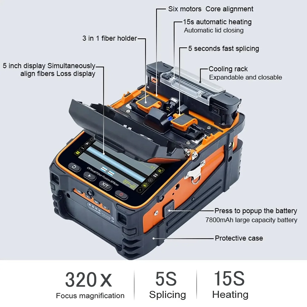 Máquina de Fusão de Fibra Óptica AI-5 Fiber Fusion Splicer FTTH 3 Máquina de Fusão de Fibra Óptica AI-5 Fiber Fusion Splicer FTTH
