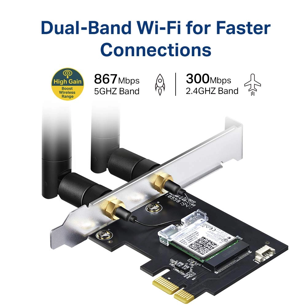 TP-Link Archer T5E AC1200 – Placa de Rede PCIe Wi-Fi Dual-Band + Bluetooth 4.2 2 Placa de Rede TP-Link Archer T5E AC1200 Wi-Fi Dual Band + Bluetooth 4.2 | PCIe de Alta Velocidade e Baixa Latência
