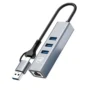 HUB USB-C e USB-A 2-em-1 | Adaptador Ethernet Gigabit RJ45 + 3 Portas USB 3.0 | Dock Estação de Alta Velocidade 5Gbps