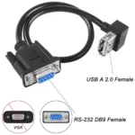 Cabo Adaptador DB9 Serial RS232 Fêmea para USB 2.0 Fêmea | 25cm | Conversor de Dados | Ideal para PLCs, Impressoras e Modems