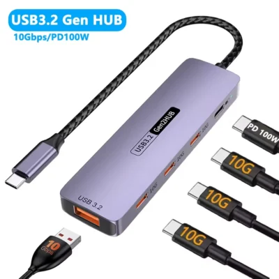 HUB USB-C 5 Portas | 4x USB-C + 1x USB-A 3.2 | 10Gbps PD 100W