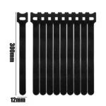 Organizador de Cabos Velcro Reutilizável 12x300mm | Pack 10 Unidades | Abraçadeiras de Laço Flexíveis | Preto