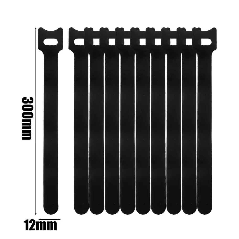 Organizador de Cabo Velcro Reutilizáveis 12x300mm 10Pcs Preto 1 Organizador de Cabos Velcro Reutilizável 12x300mm | Pack 10 Unidades | Abraçadeiras de Laço Flexíveis | Preto
