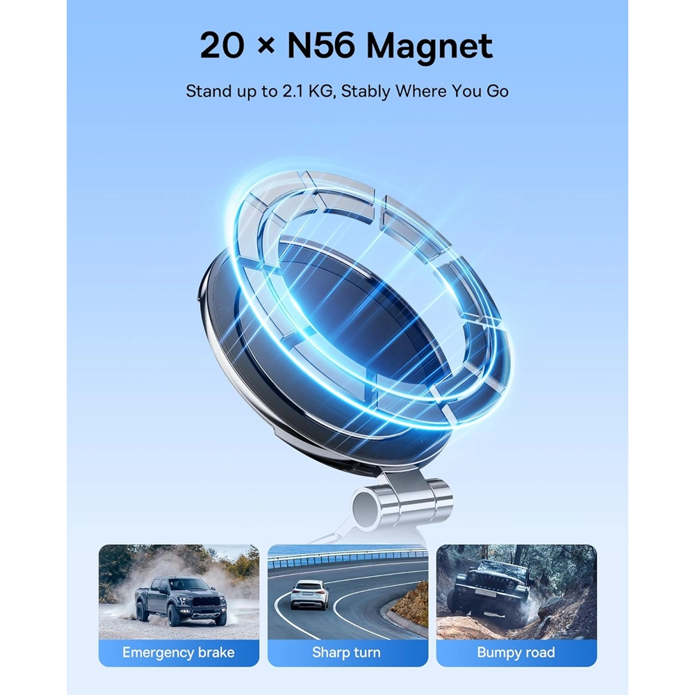 Suporte Para Smartphone Magnético (MagSafe) Baseus MagPro II 7 Suporte Automóvel Magnético Baseus MagPro II Tablier | MagSafe | 20 Ímanes N56 | Estrutura All-Metal Triarticulada | Rotação 360º 932172646943
