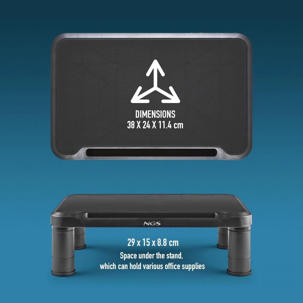 Suporte de Monitor NGS Ajustável em 3 Alturas | Elevador de Ecrã Ergonómico com Gestão de Cabos 2 Suporte de Monitor NGS Ajustável em 3 Alturas | Elevador de Ecrã Ergonómico com Gestão de Cabos | Base Antiderrapante para Monitor e Portátil 435430627602